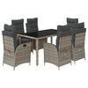 vidaXL 7 pcs conjunto de jantar p/ jardim c/ almofad&otilde;es vime PE cinza