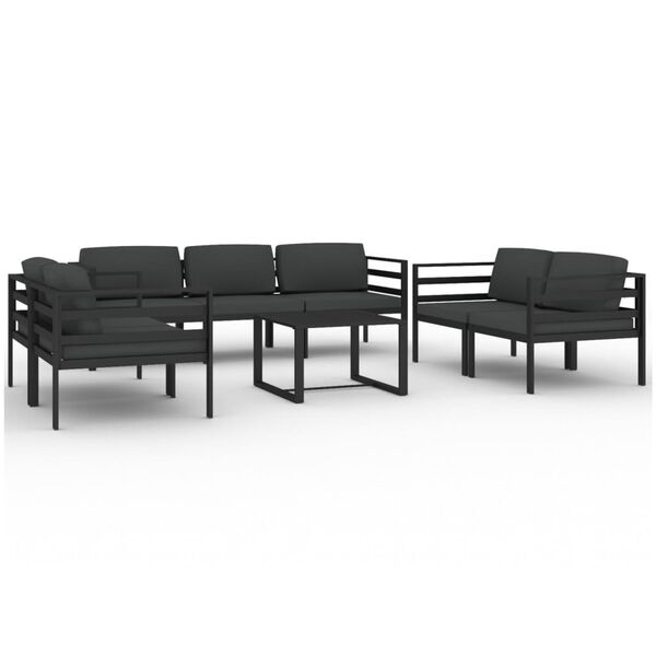 vidaXL 8 pcs conjunto lounge jardim com almofad&otilde;es alum&iacute;nio antracite