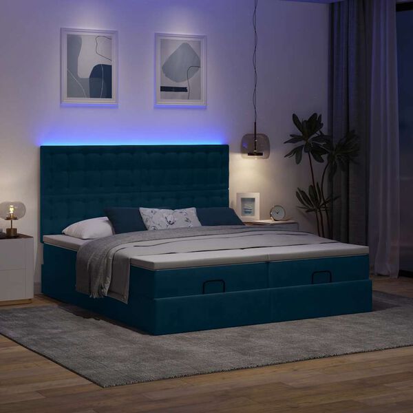 vidaXL Estrutura cama otomana colch&otilde;es 180x200 cm veludo azul escuro