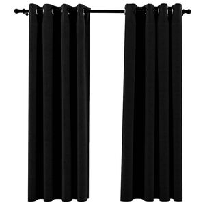 vidaXL Cortinas opacas aspeto linho c/ ilh&oacute;s 2 pcs 140x175 cm preto