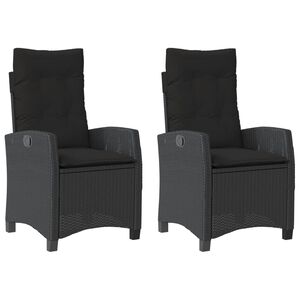 vidaXL Cadeiras de jardim reclin&aacute;veis c/ almofad&otilde;es 2pcs vime PE preto