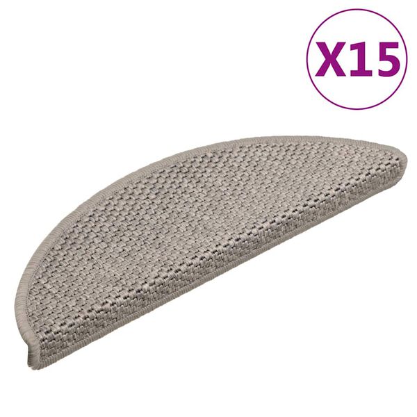 vidaXL Tapetes escada adesivos aspeto sisal 15 pcs 56x17x3 cm prateado