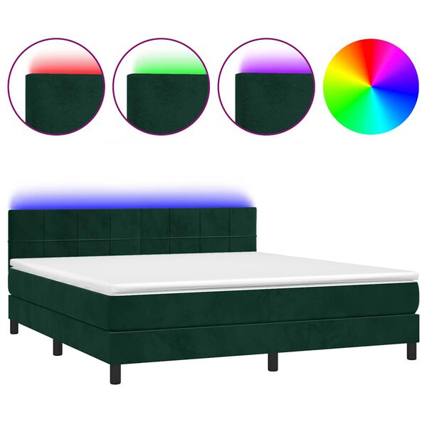 vidaXL Cama box spring c/ colch&atilde;o/LED 180x200 cm veludo verde-escuro