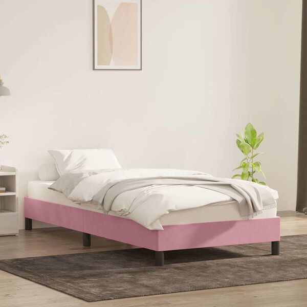 vidaXL Estrutura de cama sem colch&atilde;o 100x220 cm veludo rosa