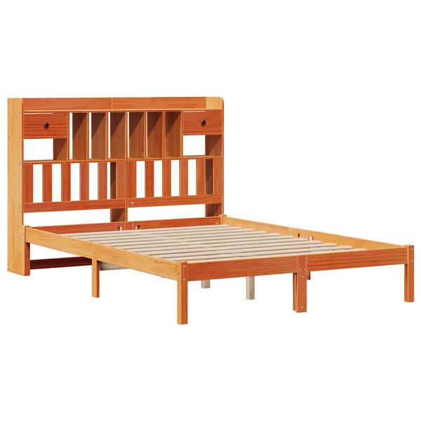 vidaXL Cama com estante sem colch&atilde;o 140x190 cm pinho maci&ccedil;o
