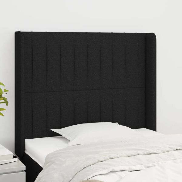 vidaXL Cabeceira de cama c/ abas tecido 83x16x118/128 cm preto