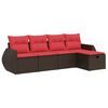 vidaXL 5 pcs conjunto sof&aacute;s p/ jardim c/ almofad&otilde;es vime PE castanho
