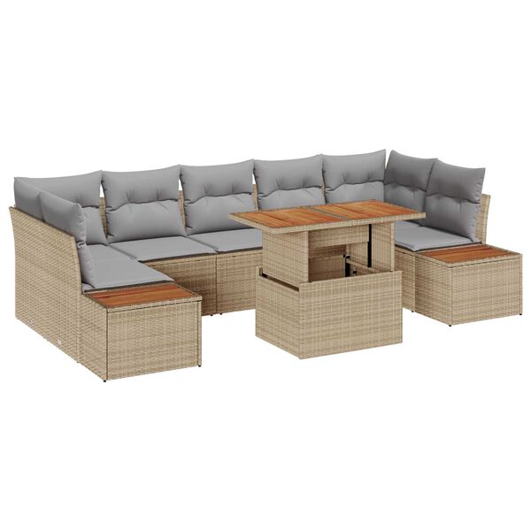 vidaXL Conjunto de Sof&aacute; de Jardim 8 pcs Bege Rattan Sint&eacute;tico