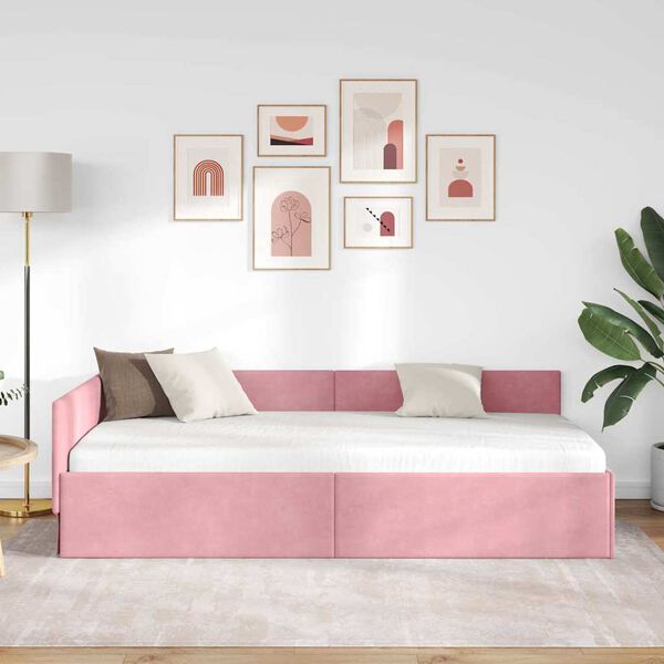 vidaXL Estrutura de Cama de Canto Rosa 80 cm x 200 cm Veludo