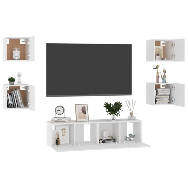 vidaXL 6 pcs conjunto de m&oacute;veis de TV derivados de madeira branco