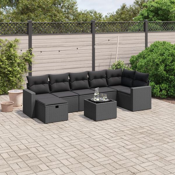 vidaXL 8 pcs conjunto sof&aacute;s de jardim com almofad&otilde;es vime PE preto