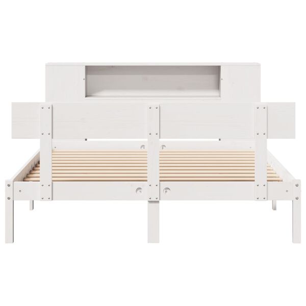 vidaXL Cama com estante sem colchão 140x190 cm pinho maciço branco