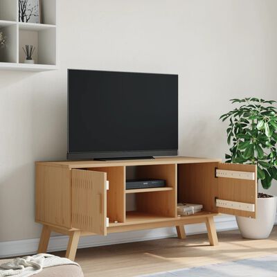vidaXL Móvel de TV OLDEN 114x43x57cm madeira de pinho maciça castanho