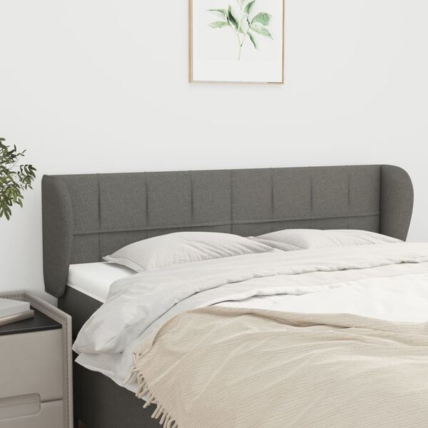 vidaXL Cabeceira de cama c/ abas tecido 147x23x78/88cm cinzento-escuro