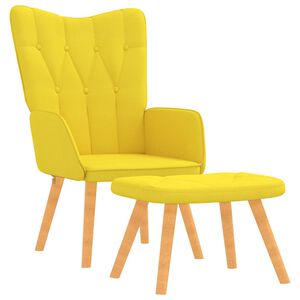 vidaXL Poltrona de descanso com banco tecido amarelo mostarda