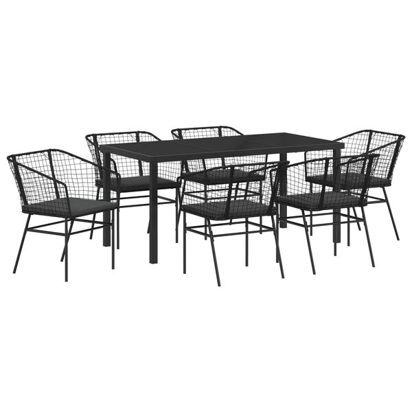 vidaXL Conjunto de Jantar para Jardim 7 pcs Preto vime PE