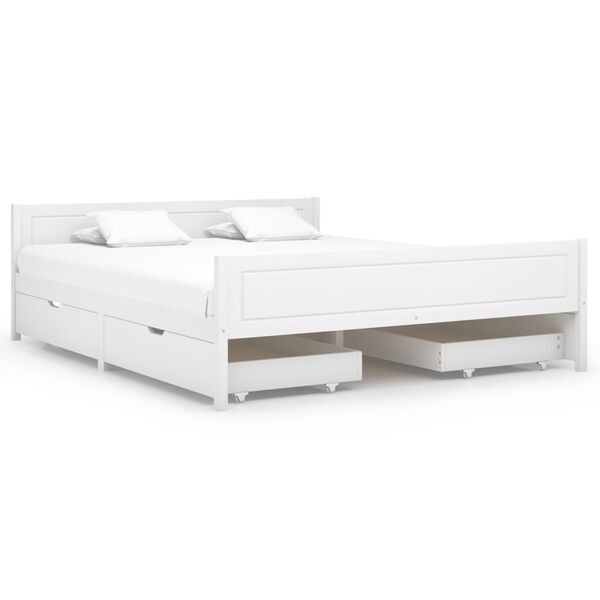 vidaXL Estrutura de cama com 4 gavetas 160x200 cm pinho maciço branco