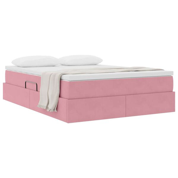 vidaXL Cama com arruma&ccedil;&atilde;o e colch&atilde;o Rosa 140 x 200 cm Veludo