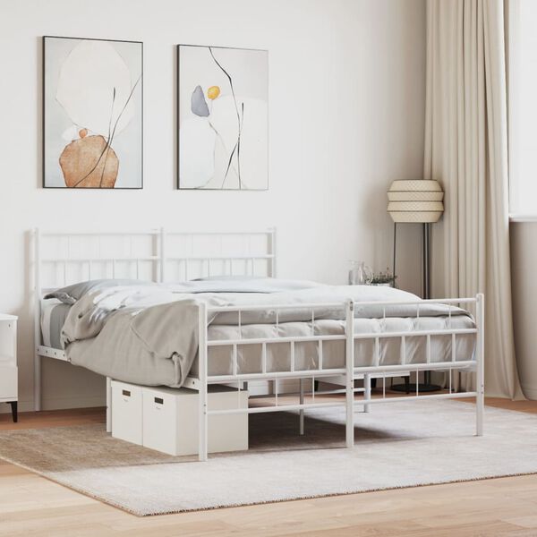 vidaXL Estrutura de cama com cabeceira e p&eacute;s 120x190 cm metal branco