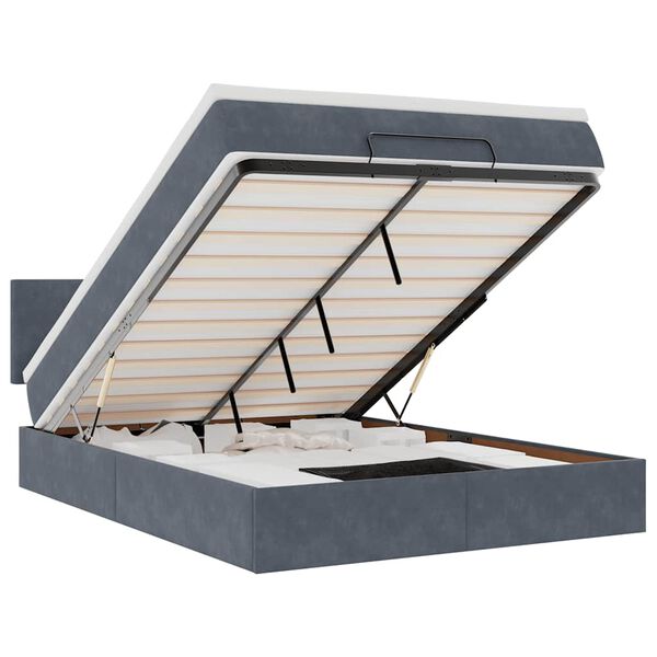 vidaXL Estrutura de cama otomana com colch&atilde;o 140x200cm cinzento escuro