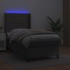 vidaXL Cama box spring c/ colch&atilde;o/LED 90x200 cm couro artificial cinza