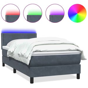 vidaXL Cama box spring c/ colch&atilde;o e LED 90x220 cm veludo cinzento-escuro