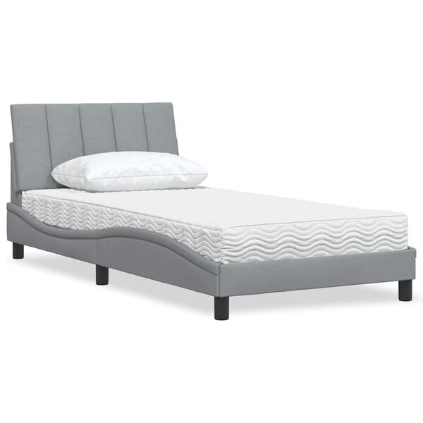 vidaXL Cama com colchão Hanko 100x200 cm tecido cinzento-claro