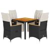 vidaXL 5 pcs conjunto bistr&ocirc; de jardim c/ almofad&otilde;es vime PE preto