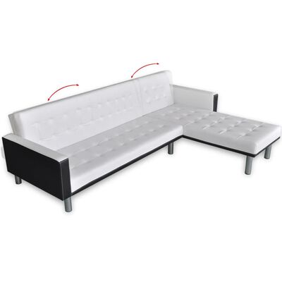 vidaXL Sofá-cama em forma de L, couro artificial, branco