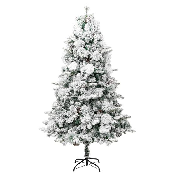 vidaXL &Aacute;rvore de Natal pr&eacute;-iluminada c/ flocos neve e pinhas PVC/PE