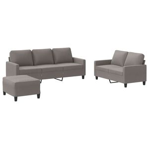 vidaXL 3 pcs conjunto de sof&aacute;s com almofad&otilde;es tecido cinza-acastanhado