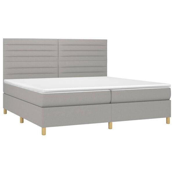 vidaXL Cama box spring c/ colch&atilde;o e LED 200x200 cm tecido cinza-claro