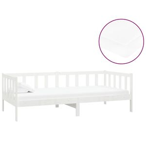 vidaXL Sof&aacute;-cama com colch&atilde;o 90x200 cm pinho maci&ccedil;o branco