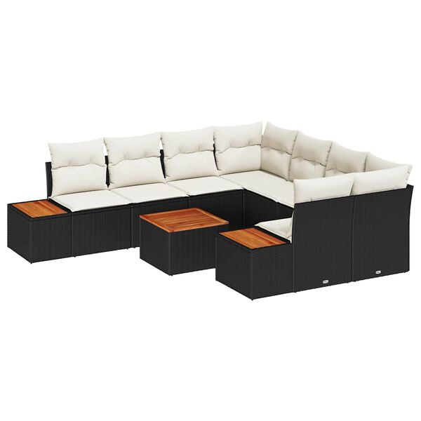vidaXL Conjunto de Sof&aacute; de Jardim 9 pcs Preto Rattan Sint&eacute;tico