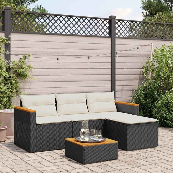 vidaXL 3 pcs conjunto sof&aacute;s de jardim com almofad&otilde;es vime PE preto