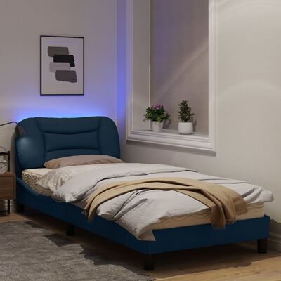 vidaXL Estrutura de cama c/ luzes LED 90x200 cm tecido azul