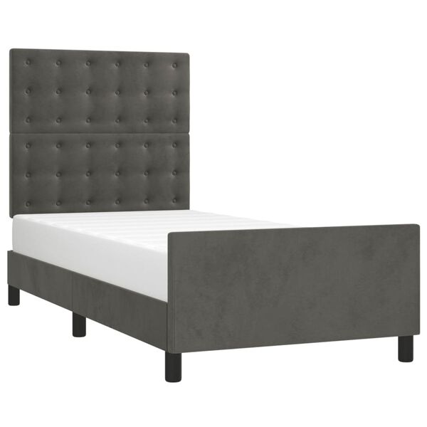 vidaXL Estrutura de cama sem colch&atilde;o 90x190 cm veludo cinzento-escuro