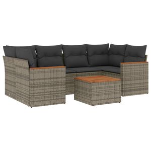 vidaXL 7 pcs conjunto sof&aacute;s p/ jardim c/ almofad&otilde;es vime PE cinzento