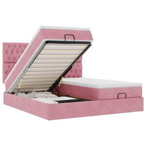 vidaXL Estrutura de cama otomana com colch&otilde;es 160x200 cm veludo rosa