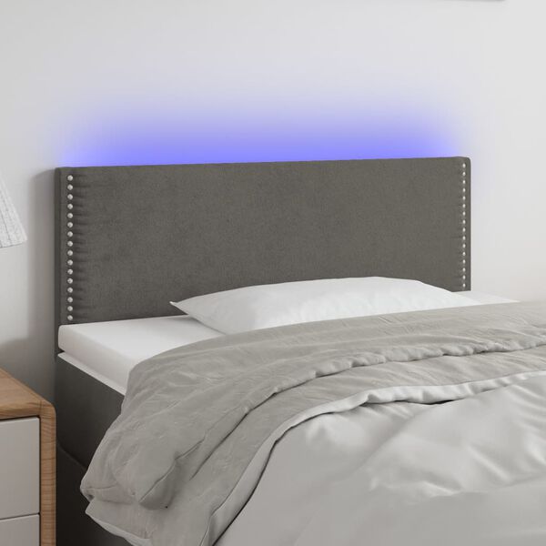 vidaXL Cabeceira de cama c/ luzes LED veludo 80x5x78/88cm cinza-escuro