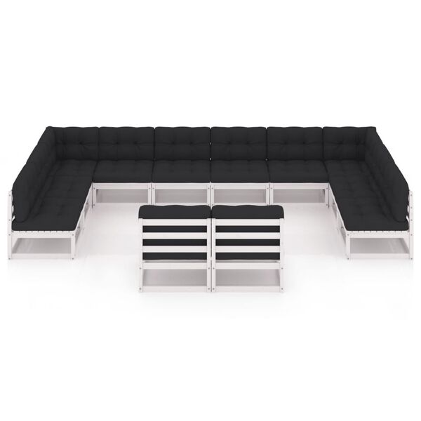 vidaXL 12 pcs conj. lounge de jardim c/ almofad&otilde;es pinho maci&ccedil;o branco