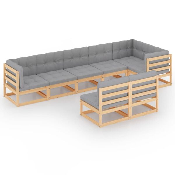 vidaXL 8 pcs conjunto lounge de jardim c/ almofadões pinho maciço