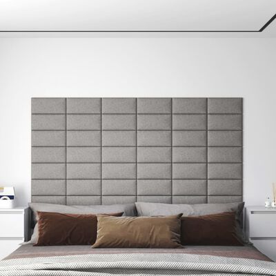 vidaXL Painel de parede 12 pcs 30x15 cm tecido 0,54 m² cinza-claro