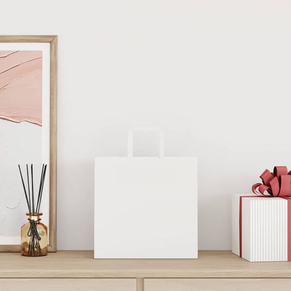 vidaXL Sacos de papel 50 unid com al&ccedil;as branco 26x17x25 cm