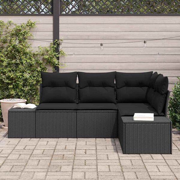 vidaXL Conjunto de Sof&aacute; de Jardim 4 pcs Preto vime PE