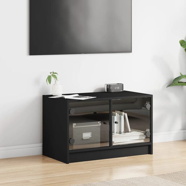 vidaXL Móvel de TV c/ portas de vidro 68x37x42 cm preto