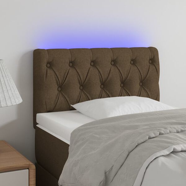 vidaXL Cabeceira de cama c/ luzes LED tecido 80x7x78/88 cm castanho