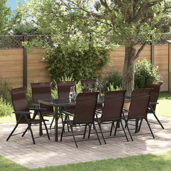 vidaXL Conjunto de Jantar para Jardim 9 pcs Castanho Rattan Sint&eacute;tico