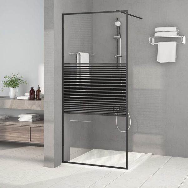 vidaXL Divis&oacute;ria de chuveiro c/ vidro ESG transparente 90x195 cm preto