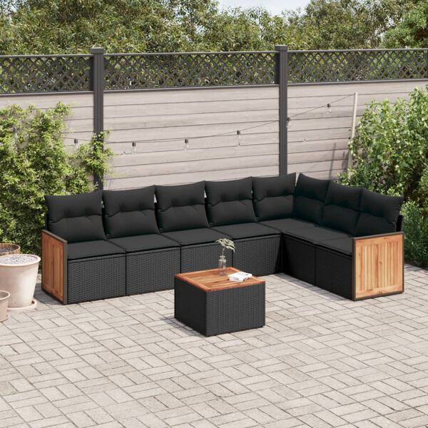 vidaXL 8 pcs conjunto sof&aacute;s de jardim com almofad&otilde;es vime PE preto